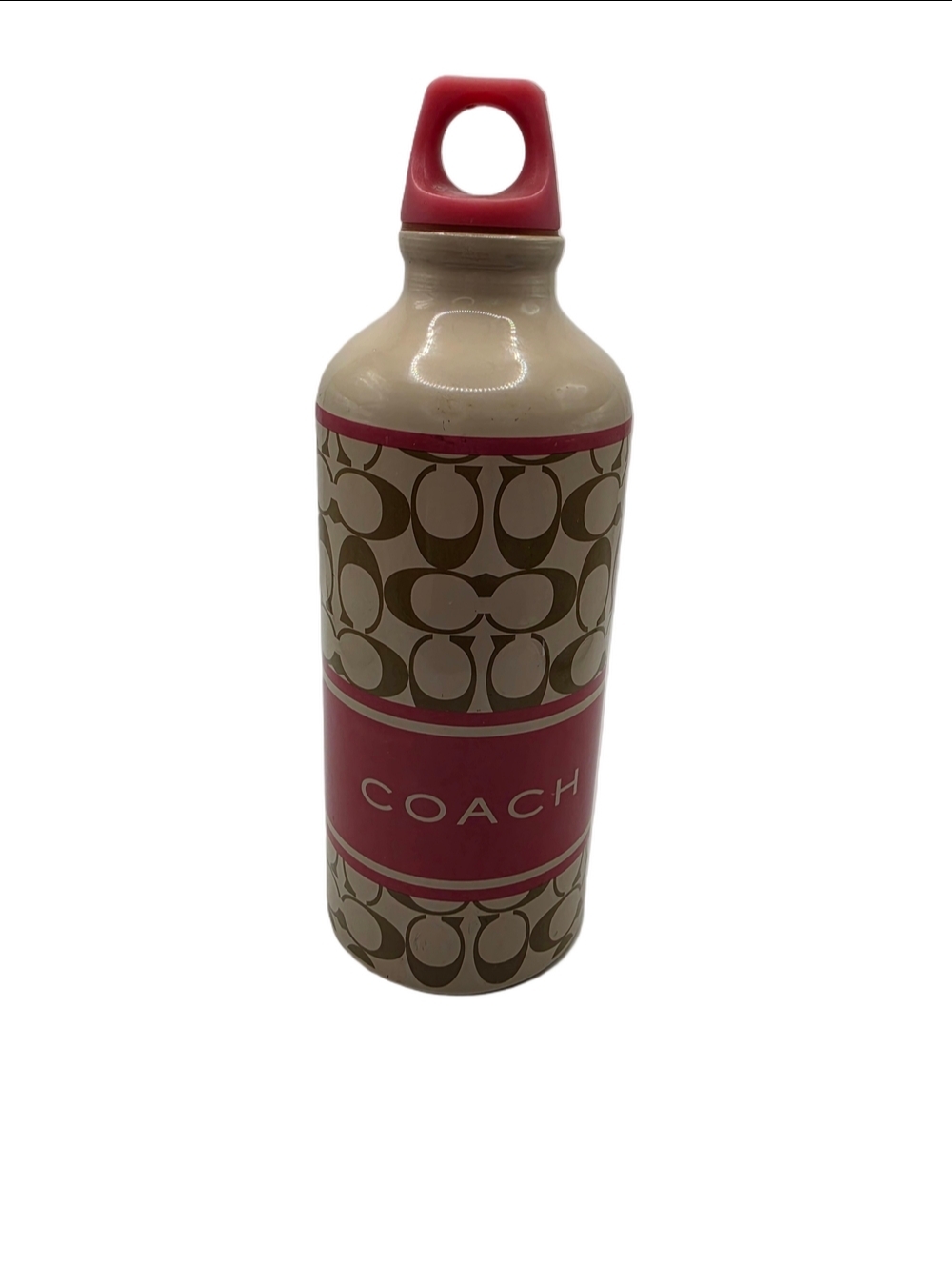 Vintage Coach Signature Print Aluminum Water Bottle Pink Beige